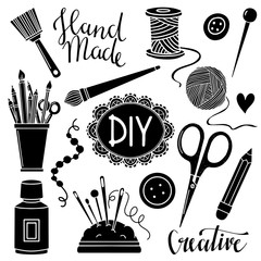 Arts and crafts sewing, painting supplies, tools