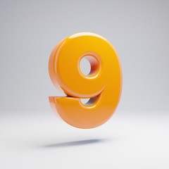 Volumetric glossy hot orange number 9 isolated on white background.