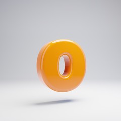 Volumetric glossy hot orange lowercase letter O isolated on white background.