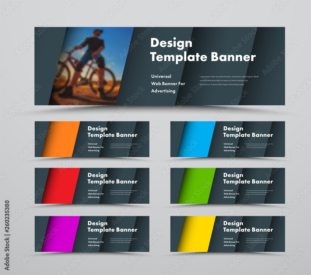 Aufkleber Template of horizontal vector web banners with diagonal elements and space for photo.