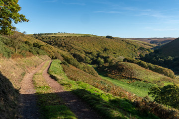 Landscape in the Exmoor National Park between Oare and Porlock, Somerset, England, UK