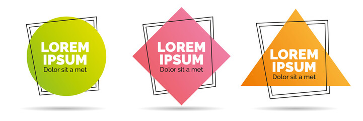 Set of modern abstract vector banners. Geometric shapes of different colors with black outline design - Vector