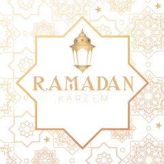 Fototapeten Ramadan Kareem Greeting. Islamic Holiday Design Template. Oriental Lantern with Light. © feaspb