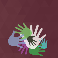 Color Hand Marks of Different Sizes Overlapping for Teamwork and Creativity Copy Space design Empty template text for Ad, promotion, poster, flyer, web banner, article