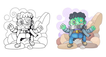 cartoon, scary, monster frankenstein, funny cute illustration
