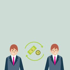 Money in Dollar Currency Sign Inside Rotating Arrows Between Two Businessmen Business Empty template for Layout for invitation greeting card promotion poster voucher