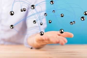  Neural network concept. Connected cells with links. High technology process. Abstract background 