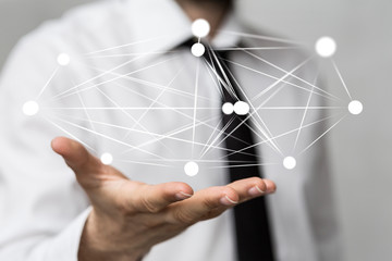  Neural network concept. Connected cells with links. High technology process. Abstract background 