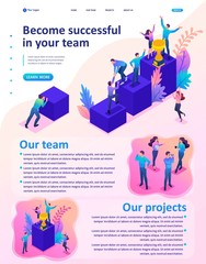 Isometric Bright Successful Young Team