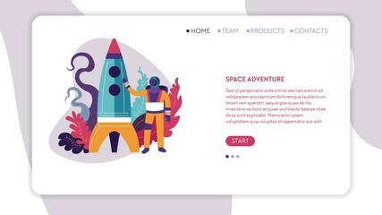 Space adventure cosmos exploration spaceman or astronaut web page