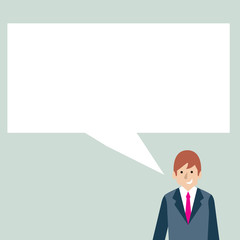 Businessman Smiling and Talking with Blank Rectangular Color Speech Bubble Design business concept. Business ad for website and promotion banners. empty social media ad