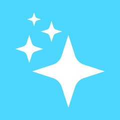 Shine icon, Clean star icon. White icon on blue background.