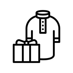 Gift box with Thobe vector illustration, Ramadan related line icon