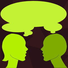 Silhouette Sideview Profile Image of Man and Woman with Shared Thought Bubble Design business Empty copy space text for Ad website promotion isolated Banner template