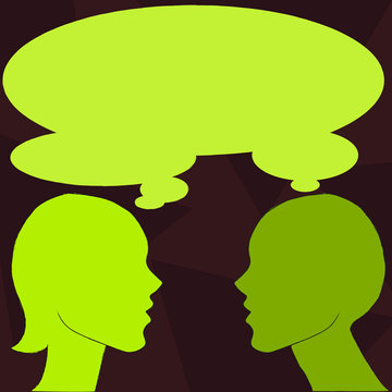Silhouette Sideview Profile Image of Man and Woman with Shared Thought Bubble Design business Empty copy space text for Ad website promotion isolated Banner template