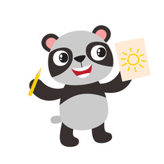 Vector illustration of cartoon funny panda isolated on white background.