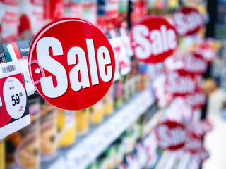 Sale signage Supermarket shelf Marketing Promotion Discount sign in supermarket Retail Business