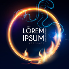 Abstract Circle Bammer with Flames. Shining Vector Space with Fog.