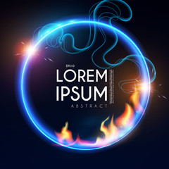 Abstract Circle Bammer with Flames. Shining Vector Space with Fog.