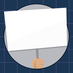 Hand Holding Blank White Placard Supported by Handle for Social Awareness Design business concept Empty copy text for Web banners promotional material mock up template