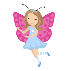 Cute girl butterfly icon in flat, cartoon style. Baby carnival costume. Isolated on white background. Vector illustration.
