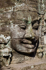 Smiling Faces of Bayon Temple in Angkor Thom is The Heritage of Khmer Empire at Siem Reap Province, Cambodia.