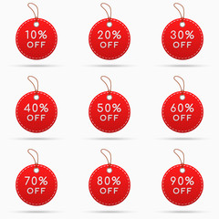 Round sale tags with discounts isolated on white background. Vector illustration.