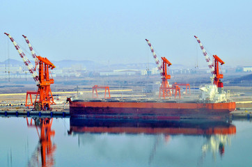 Cargo ship in the shipyard