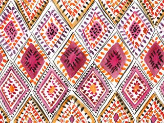 Traditional moroccan rug with rhombic ornament. Seamless watercolor pattern - 260243124