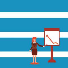 Businesswoman Holding Stick Pointing to Chart of Arrow Upward on Whiteboard Design business concept Empty copy space modern abstract background