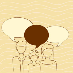 Family of One Child Between Father and Mother and Their Own Speech Bubble Design business concept. Business ad for website and promotion banners. empty social media ad