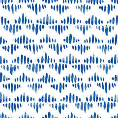 Blue dashed chevron watercolor background seamless vector pattern