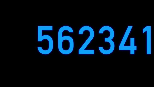 Loopable: Exponential growth concept. Sliding digits of number growing faster and faster according to exponential law. Blue digits on black background.