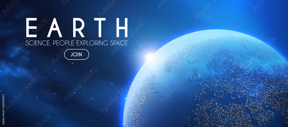 Canvas Prints eath planet in space with lights. realistic universe. cosmos background.