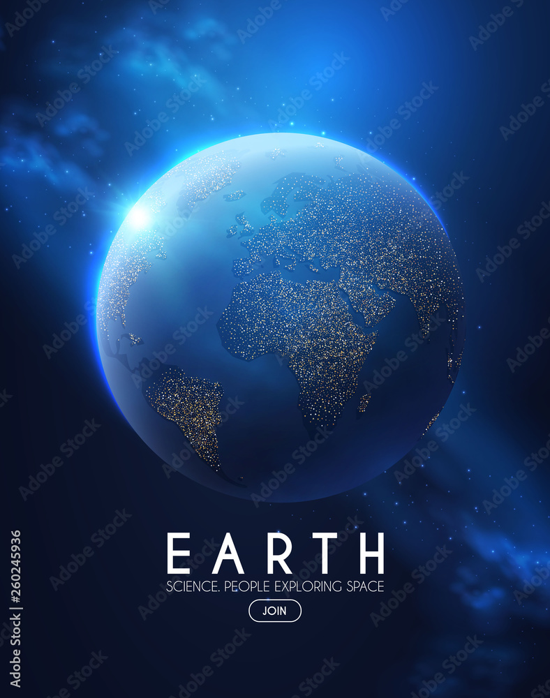 Canvas Prints eath planet in space with lights. realistic universe. cosmos background.
