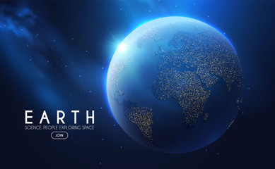 Eath Planet in Space with Lights. Realistic Universe. Cosmos Background.