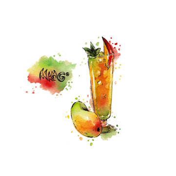 Watercolor mango cocktail print