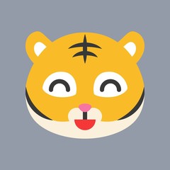 Cute Tiger emoticon, flat style vector illustration