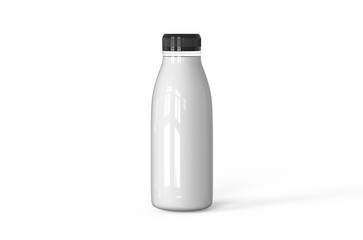 Healthy organic cow milk in bottle for fitness diet, mock up template on isolated white background, 3d illustration