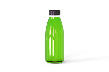 Healthy organic green detox juice in bottle for fitness diet, mock up template on isolated white background, 3d illustration