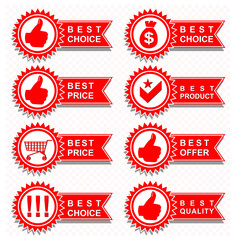 set of red labels, THE BEST