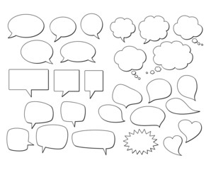 Set of isolated vector speech bubbles. White speech cloud silhouettes with black contour.