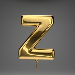 Golden glossy balloon uppercase letter Z isolated on dark background