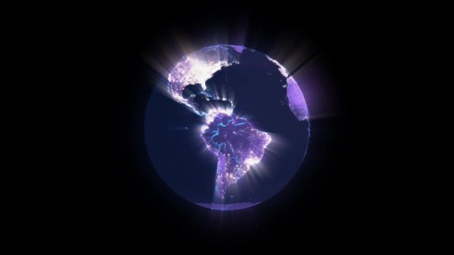 Loopable: Stylized animation of rotating planet Earth with flickering lights of night cities and iridescent electric borders of countries. Elements of this clip furnished by NASA.