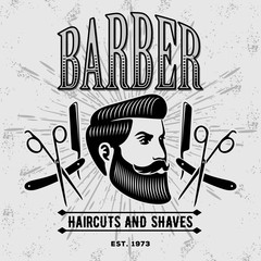 Barber shop vintage label, badge, or emblem. Vector illustration