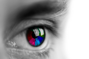 human eye close-up with a multi-colored iris,  isolate