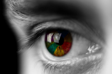 human eye close-up with a multi-colored iris