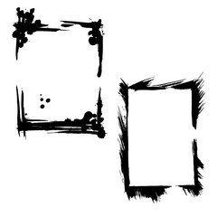 Vector Dry brush frames. Hand drawn artistic frames. Black and white engraved ink art. Frame border ornament square.