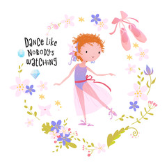Card design with little ballet dancer