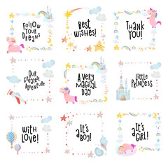 Set of cartoon frames. Nursery design. 